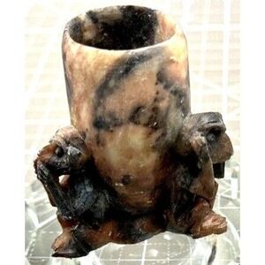 Vintage Vesta Vase Soapstone Monkeys See Hear Speak No Evil 2.5"